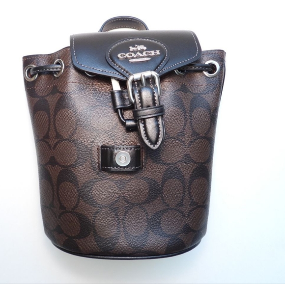 NWT COACH CL458 Amelia Convertible Backpack Signature Canvas&Leather Brown/Black - Picture 7 of 7